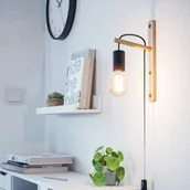 Lampy ścienne - EGLO Kinkiet Pockley, wysięg 16 cm, czarny/drewno, drewno - miniaturka - grafika 1