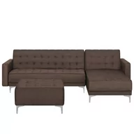 Sofy i kanapy - Beliani Sofa rozkładana tapicerowana ciemnobrązowa lewostronna z otomaną ABERD - miniaturka - grafika 1
