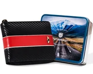 Portfele - Klasyczny męski portfel poziomy na suwak duży na karty gotówkę PETERSON skóra naturalna czarny czerwony elegancki prezent RFID STOP - miniaturka - grafika 1