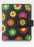 Portfele - Visconti Portfel Damski Skórzany w Kwiatki Daisy DS80 Czarny - Multikolor - miniaturka - grafika 1