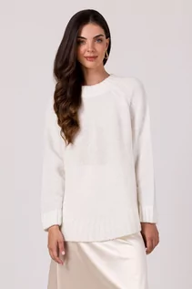 Swetry damskie - Sweter Oversize z Nietoperzowym Rękawem - Biały - grafika 1