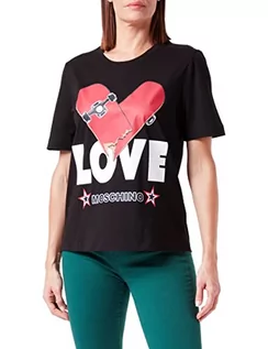 Koszulki i topy damskie - Love Moschino Damska koszulka z krótkim rękawem o regularnym kroju z nadrukiem serca, czarny, 38 - grafika 1
