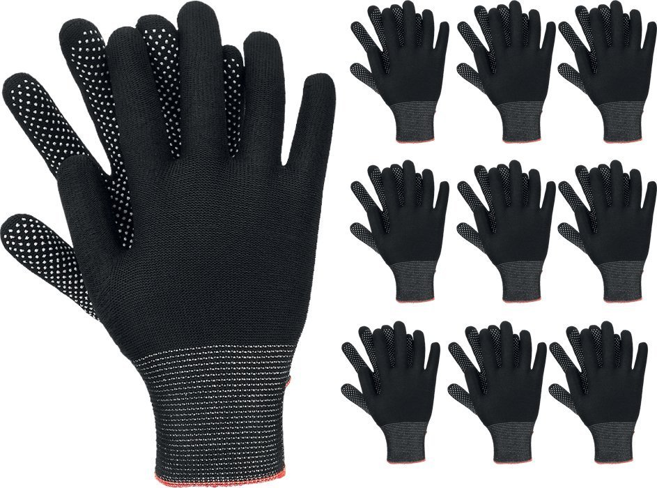 Ogrifox Rękawice robocze / Czarne / Rozmiar: 9 - L / OX-DOTUA_BW - 10 Par