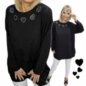 Bluzki damskie - TUNIKA BLUZKA DAMSKA SERCE cyrkonie długi rękaw luźna modna 50 52 5XL 3156 - miniaturka - grafika 1