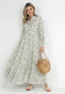 Sukienki - Miętowa Rozkloszowana Sukienka Koszulowa Maxi Zalest - miniaturka - grafika 1