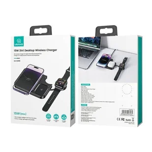USAMS Ład. indukcyjna 3w1 15W czarny/black CD190WXC01 (US-CD190) - Ładowarki do telefonów - miniaturka - grafika 7