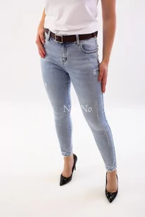 Niebieskie jeansowe spodnie z cekinkami Smile XL - Spodnie damskie - miniaturka - grafika 1