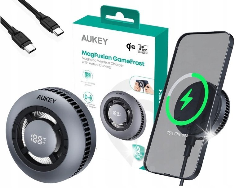 Ładowarka bezprzewodowa AUKEY LC-G10 MagFusion Qi2 z chłodzeniem WENTYLATOR