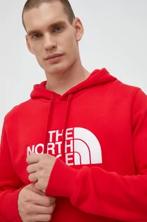Bluzy męskie - The North Face bluza bawełniana męska kolor czerwony z kapturem z aplikacją - grafika 1