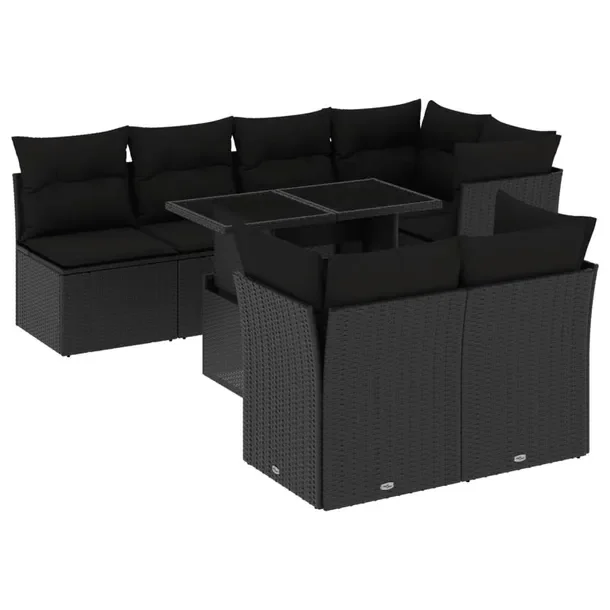 Zestaw Wypoczynkowy z Rattanu PE, Stolik Regulowany, Czarny, 100x55x44/73 c