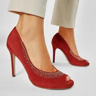 Czółenka - Eva Minge Czółenka Czerwone Skórzane 35 3t9g11* - miniaturka - grafika 1