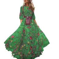 Sukienki - Długa sukienka boho z rękawem 3/4 w kwiatowy wzór - Zielony - miniaturka - grafika 1