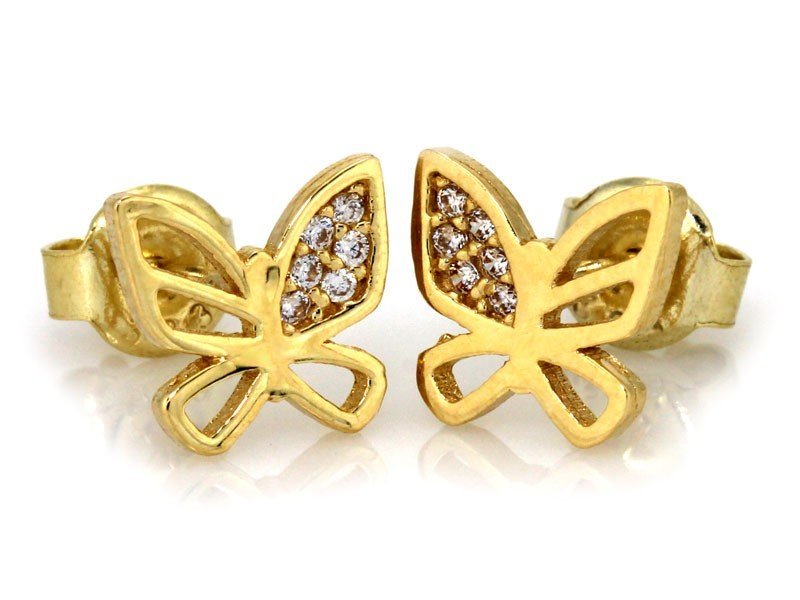 Złote kolczyki 585 motylki na sztyfcie z cyrkoniami 1.10g