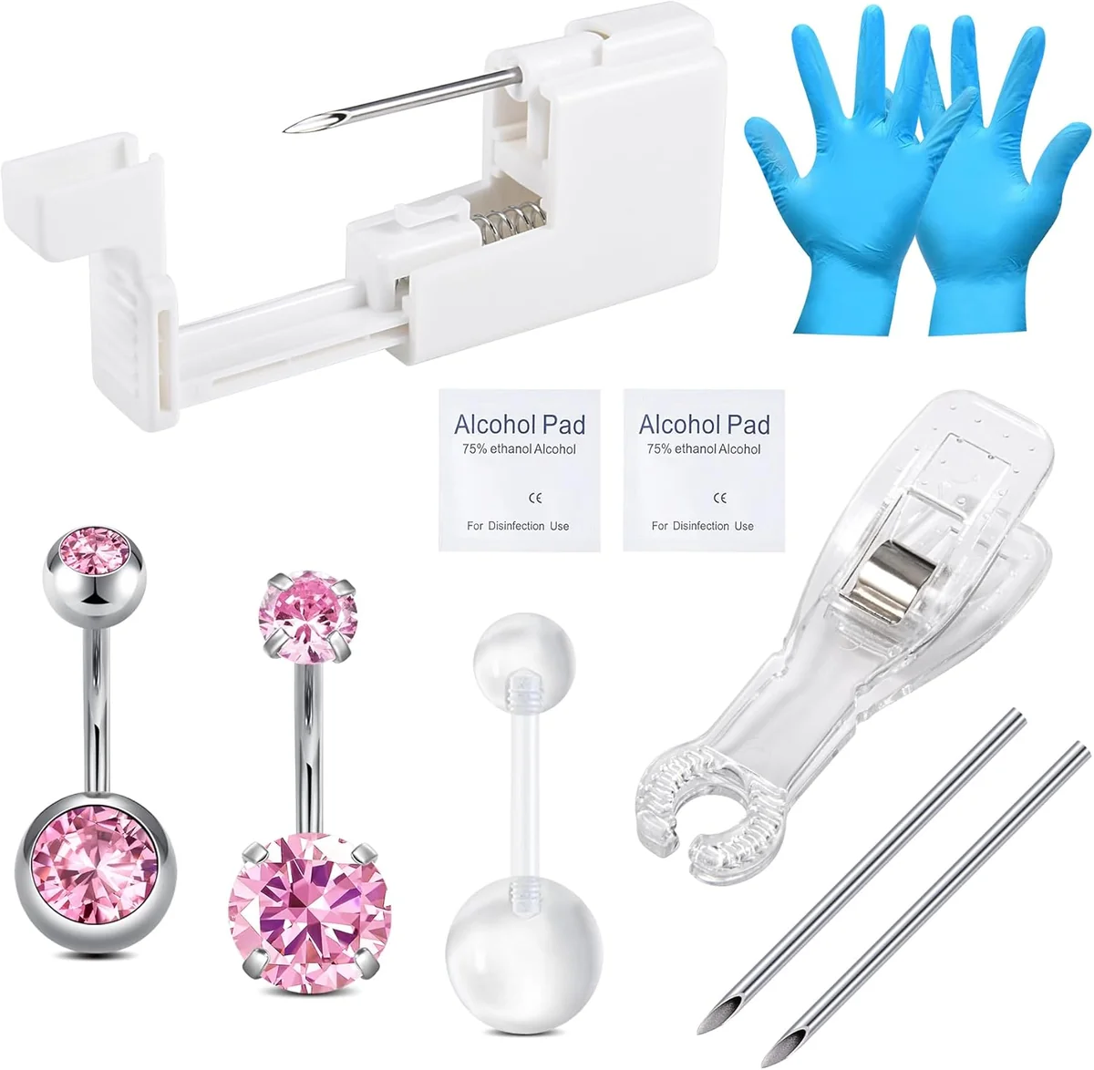 Zestaw 10 kolczyków do pępka z pistoletem do piercingu 14G ze stali 316L