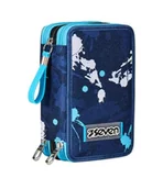 Zestawy szkolne - Seven Piórnik z 3 przegródkami, niebieski, potrójny schowek, zestaw ołówków, markerów, kolorów, akcesoria do plecaka, podstawowe, średnie, wyższe, dla dzieci i chłopców, niebieski, Szkolny - miniaturka - grafika 1