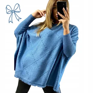 SWETER WISKOZA ponczo jak jedwab luźna tunika frędzle piękny 58 60 9xl - Bluzki damskie - miniaturka - grafika 1