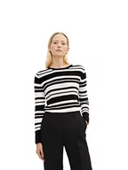 Swetry damskie - TOM TAILOR Damski Sweter z dzianiny bawełnianej 1034460, 30948 - Offwhite Black Stripe, L - miniaturka - grafika 1