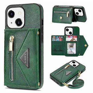 N.BEKUS PU Leather + TPU Cover kompatybilny z iPhone 15, portfel z kieszenią na zamek błyskawiczny z podpórką na telefon z paskiem na ramię Zielony - Portfele - miniaturka - grafika 1