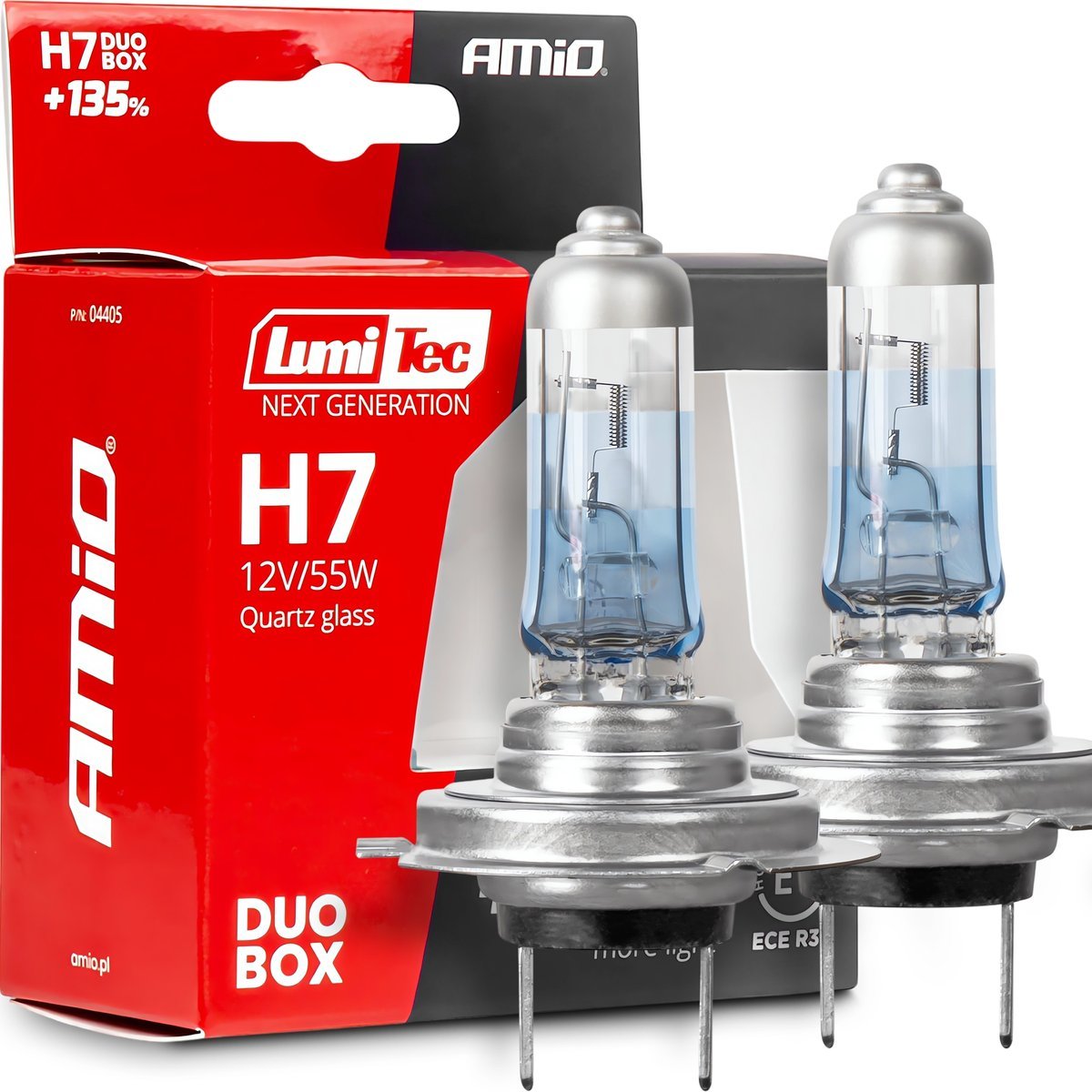 ŻARÓWKI H7 AMIO LumiTec NEXT GENERATION +135% 12V 55W HOMOLOGACJA E1 R37