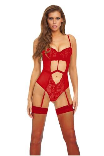 Bombshell Boudoir Nakładka na pasek Teddy Erotische Dessous-Set czerwona L