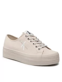 Półbuty damskie - Calvin Klein Jeans Tenisówki Vulcanized Flatform Laceup Co YW0YW00254 Beżowy - grafika 1