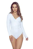 Body - Prążkowane body damskie z kopertowym dekoltem Cortina białe L - miniaturka - grafika 1