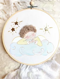 Ręcznie malowany obrazek z aniołkiem, pamiątka dla dziecka - Pamiątka Chrztu Świętego - miniaturka - grafika 1