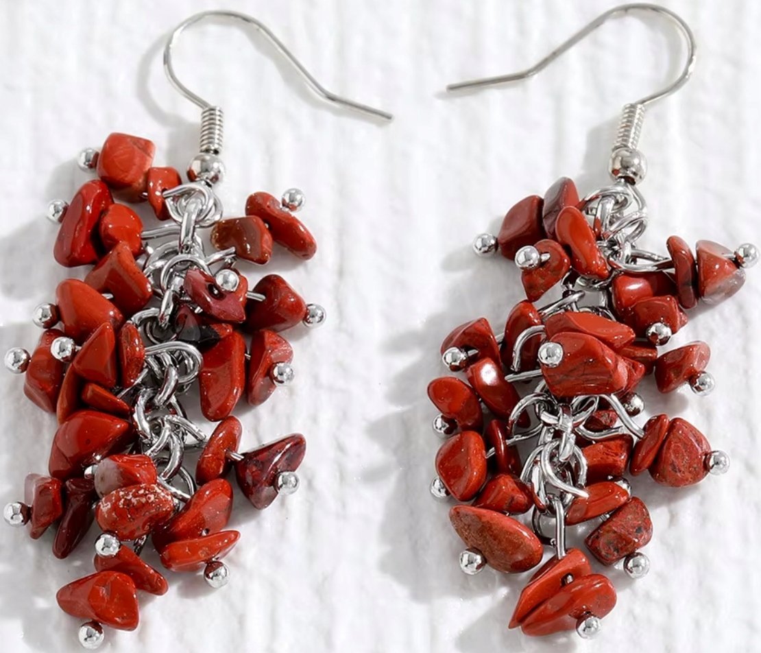 Srebrne Kolczyki z Czerwonymi Kamieniami Sztyft Naturalne Posrebrzane