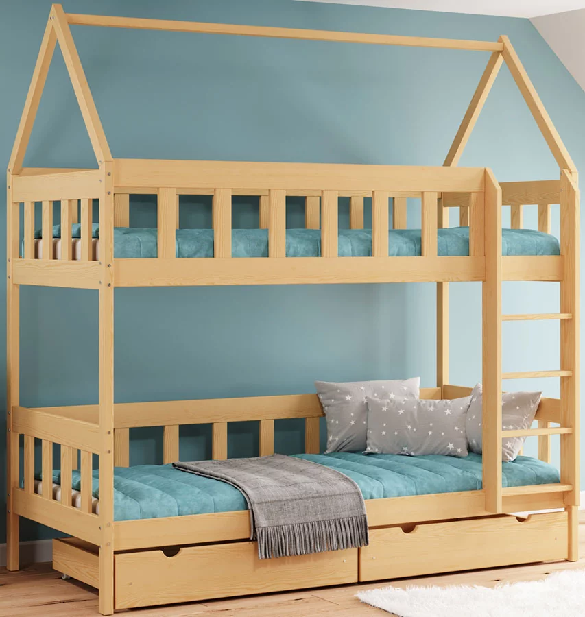 Łóżko piętrowe dla dzieci z szufladami sosna Gigi 4X 180x90 cm