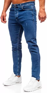 Spodnie męskie - Granatowe spodnie jeansowe męskie regular fit Denley 6052 - grafika 1