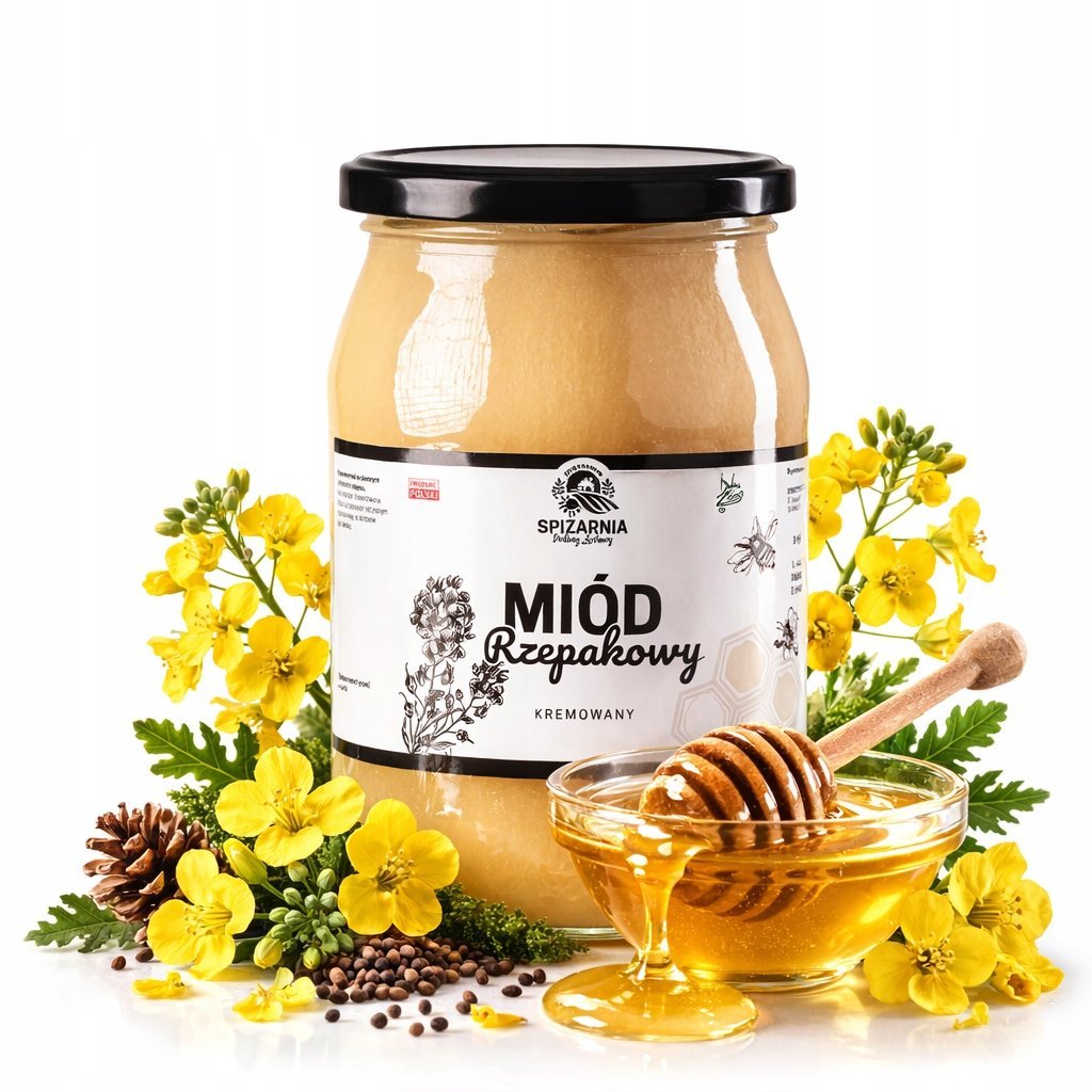 Miód Rzepakowy 1100g Naturalny Polski Jasny Kremowy Łagodny Premium