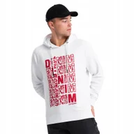 Bluzy męskie - Nierozpinana męska bluza z kapturem i nadrukiem biała V3 OM-SSPS-0158 L - miniaturka - grafika 1