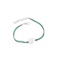Biżuteria dla dzieci - Srebrna bransoletka 925 Monstera sznurek zielony - miniaturka - grafika 1