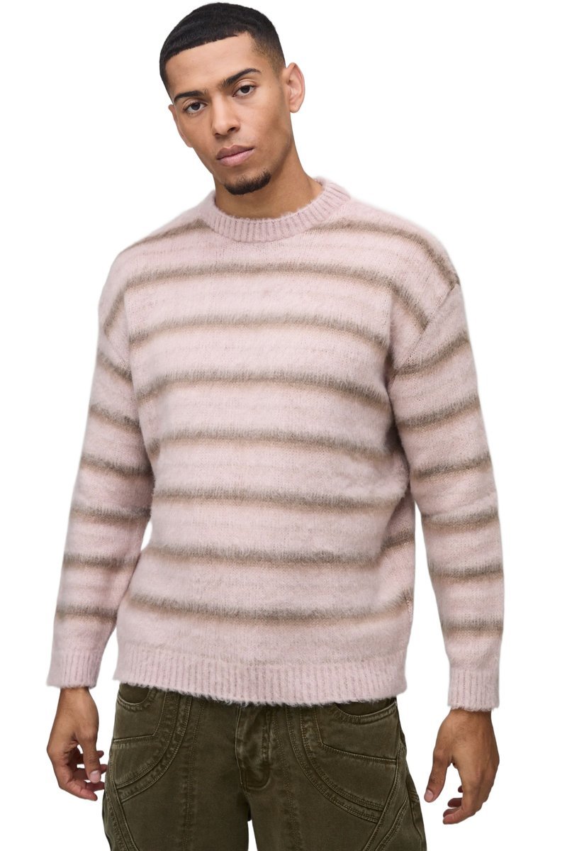 BOOHOOMAN MĘSKI SWETER W PASKI Z OKRĄGŁYM DEKOLTEM RÓŻOWY XL Z3A*