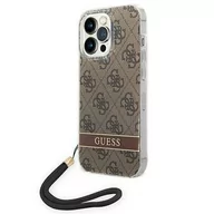 Etui i futerały do telefonów - Guess GUOHCP14XH4STW iPhone 14 Pro Max 6,7" brązowy/brown hardcase 4G Print Strap - miniaturka - grafika 1