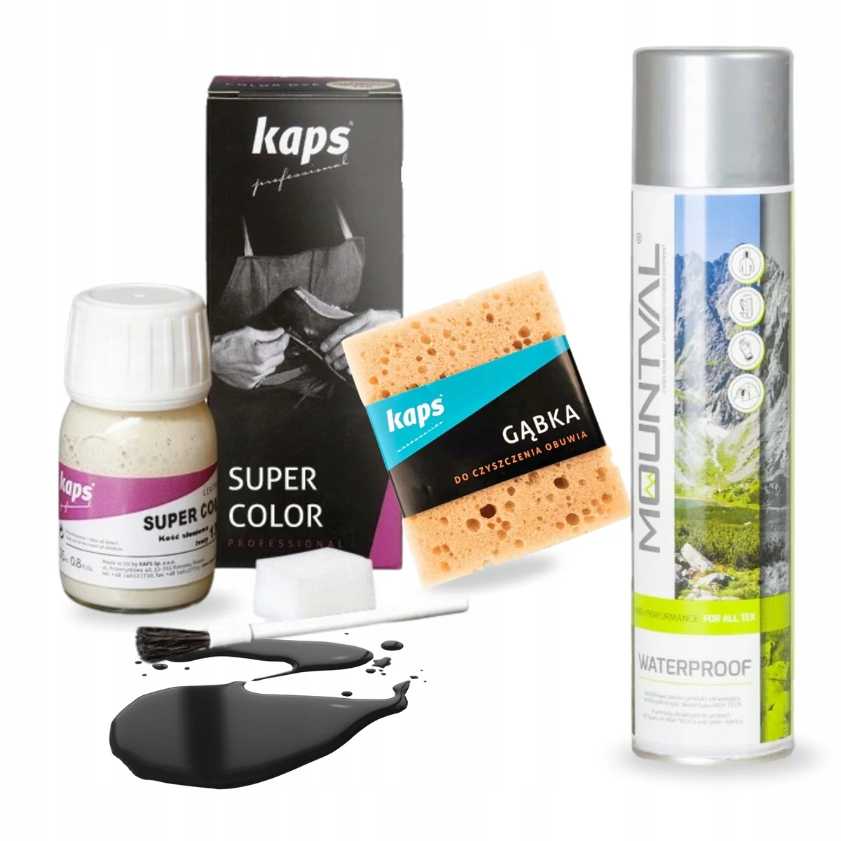 Impregnat Waterproof i Czarna Farba do Skóry Butów z Gąbką Zestaw 3w1 Kaps
