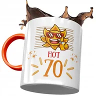 Kubki - Kubek Pomarańczowy na Urodziny 70 70te 70-te z Nadrukiem ze Zdjęciem + Opakowanie na prezent (wzór 04) - miniaturka - grafika 1