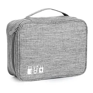 Torby podróżne - AiQInu Wielofunkcyjna torba podróżna uniwersalna elektroniczna torba do zarządzania kablami 3 warstwy na tablet, zewnętrzny dysk twardy, ładowarka, adaptery, karty pamięci, kable USB, Szary, XXL, - miniaturka - grafika 1