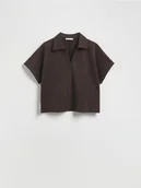 Bluzki damskie - Reserved - Bluzka z otwartym kołnierzykiem - ciemnobrązowy - miniaturka - grafika 1