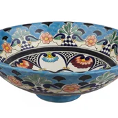 Umywalki - Meksykańska ceramiczna umywalka nablatowa La Reina – okrągła umywalka łazienkowa 44 x 13,5 cm Ręcznie wykonana umywalka z motywami Talavera - miniaturka - grafika 1