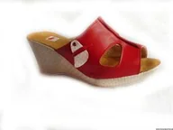 Klapki i japonki damskie - SKÓRZANE klapki tęgośc G CZERWONE SZEROKIE 39 - miniaturka - grafika 1