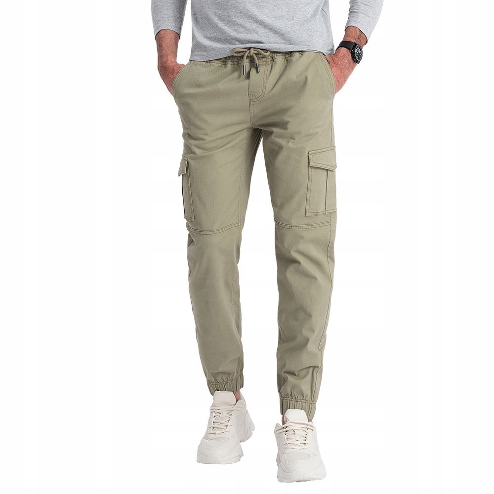 Spodnie męskie JOGGERY zapinane kieszenie cargo khaki V1 OM-PAJO-0123 XXL