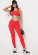 Legginsy - Czerwone Elastyczne Legginsy z Szeroką Gumą w Pasie Rindama - miniaturka - grafika 1