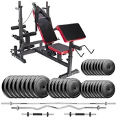 Ławki treningowe - Zestaw Do Ćwiczeń 195Kg Z Ławką Treningową Ph 20C - Ławka, Sztanga, Gryf Łamany, Obciążenia, Hantle - miniaturka - grafika 1