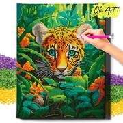 Zabawki kreatywne - DIAMOND PAINTING 5D z RAMĄ Tygrys w liściach Haft Diamentowy 30x40 Mozaika Zwierzęta Dla dzieci Oh Art! - miniaturka - grafika 1