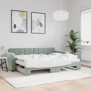 vidaXL Sofa rozsuwana z materacami, jasnoszara, 80x200 cm, aksamit - Sofy i kanapy - miniaturka - grafika 1