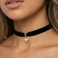 Naszyjniki - Aksamitka Czarna - Choker na Szyję z Zawieszką z Cyrkonią / Selfish Handmade - miniaturka - grafika 1