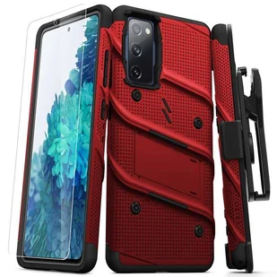 Zizo Bolt Cover Pancerne etui Samsung Galaxy S20 FE ze szkłem 9H na ekran + podstawka & uchwyt do paska (czerwony/czarny) - Etui i futerały do telefonów - miniaturka - grafika 1