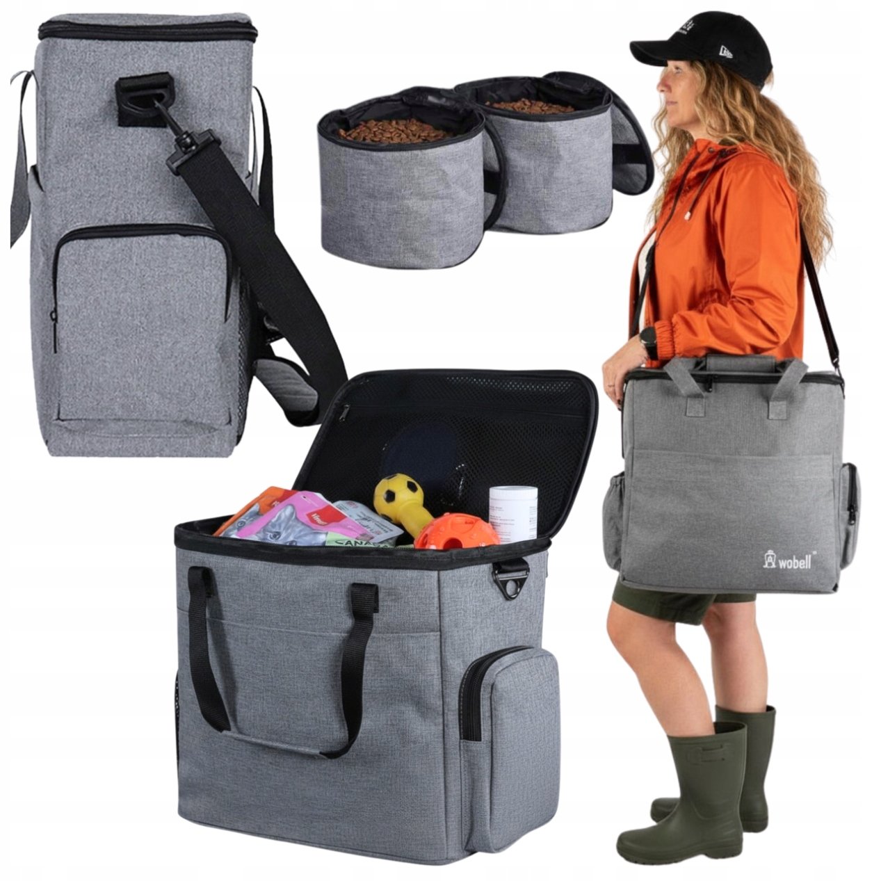 Torba podróżna organizer dla psa wododporna pojemna kieszonki miski silikon