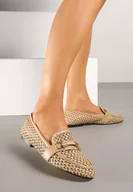 Mokasyny damskie - Ciemnobeżowe Siateczkowe Mokasyny z Metaliczną Klamrą Zefora - miniaturka - grafika 1